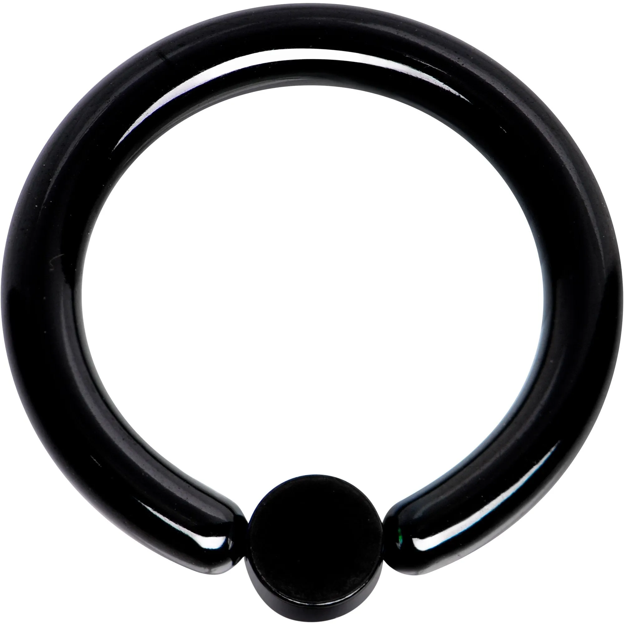 10 Gauge 1/2 White Faux Opal 4mm Disc Black IP BCR Captive Ring