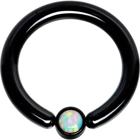 10 Gauge 1/2 White Faux Opal 4mm Disc Black IP BCR Captive Ring