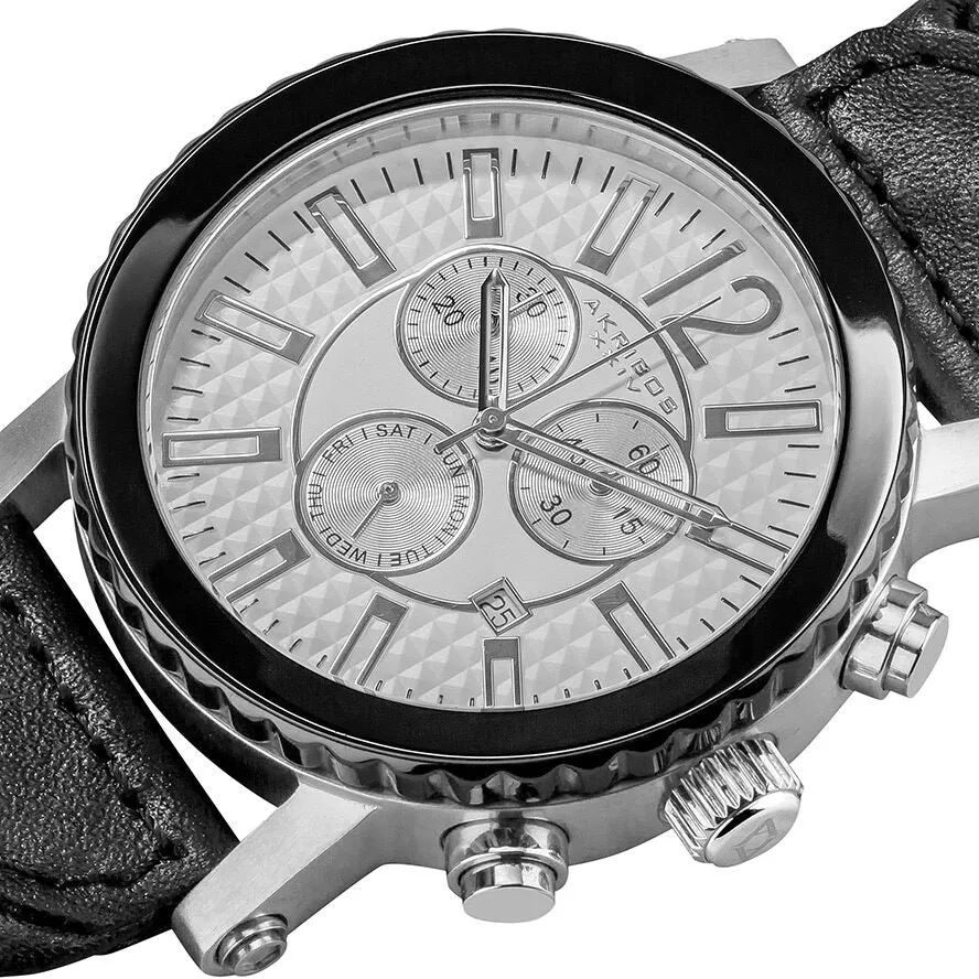 Akribos XxivChronograph Black Leather Men's Watch AK571BK