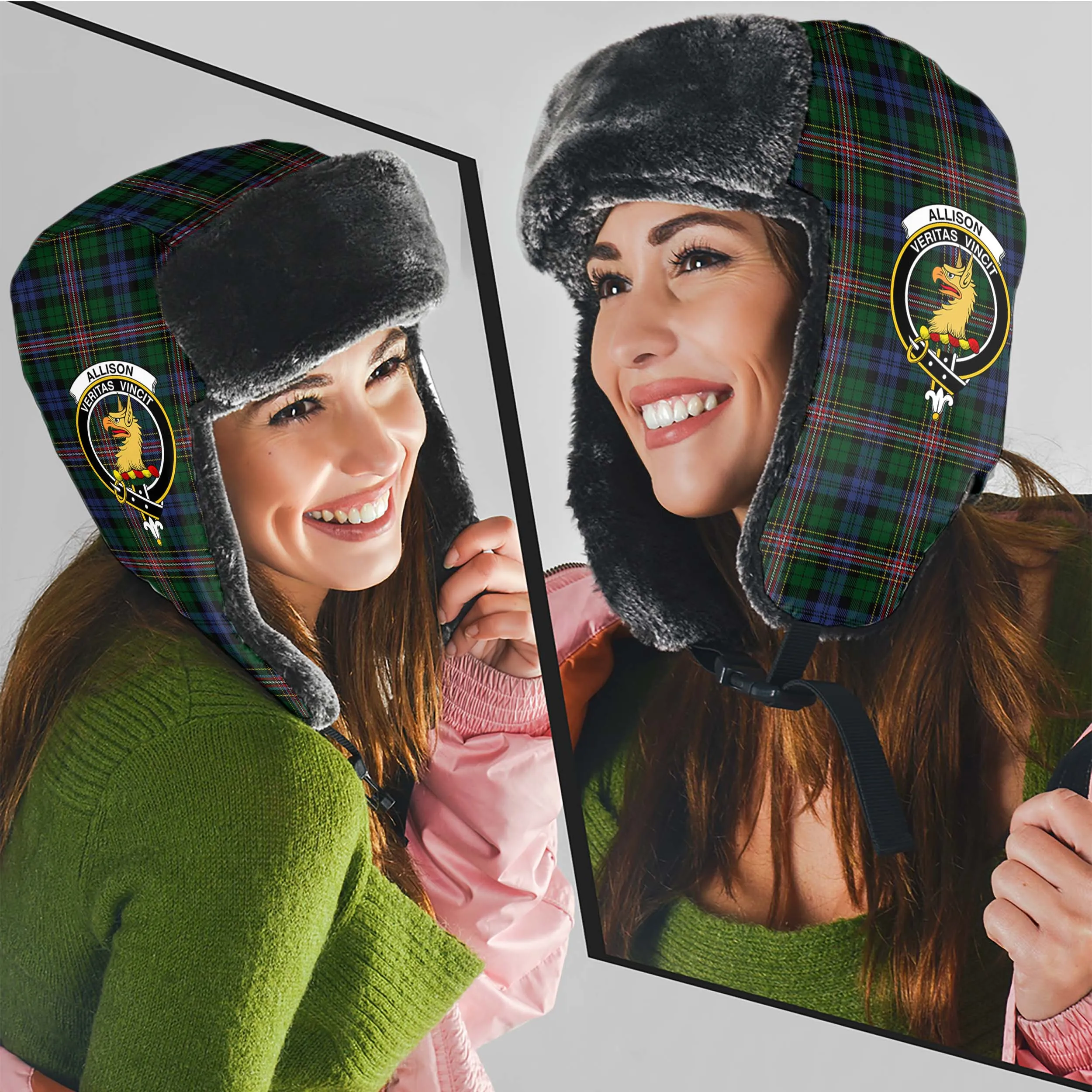 Allison Tartan Winter Trapper Hat with Family Crest