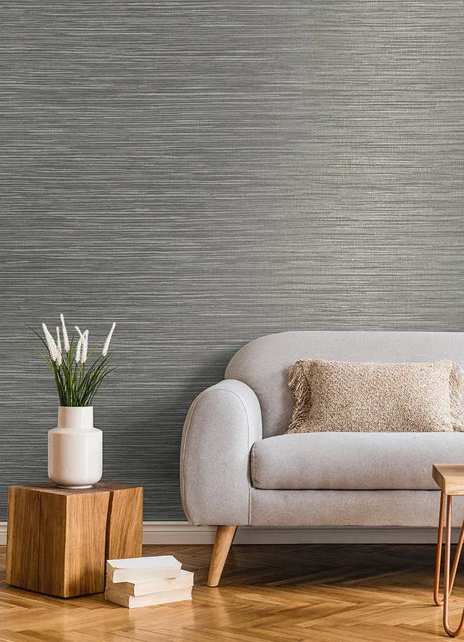 Alton Grey Faux Grasscloth Wallpaper  | Brewster Wallcovering