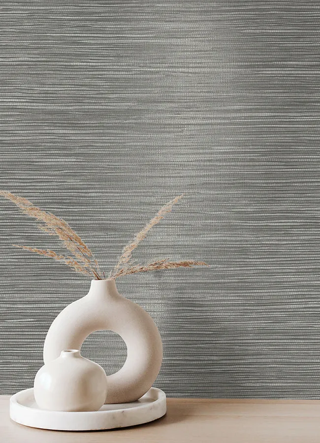 Alton Grey Faux Grasscloth Wallpaper  | Brewster Wallcovering
