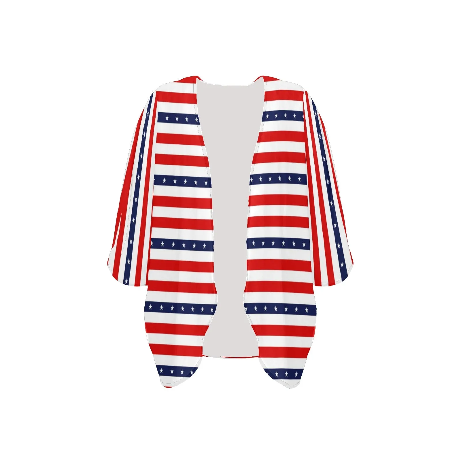 americana stars and stripes striped print 2 Women's Kimono Chiffon Cover Up (Model H51)