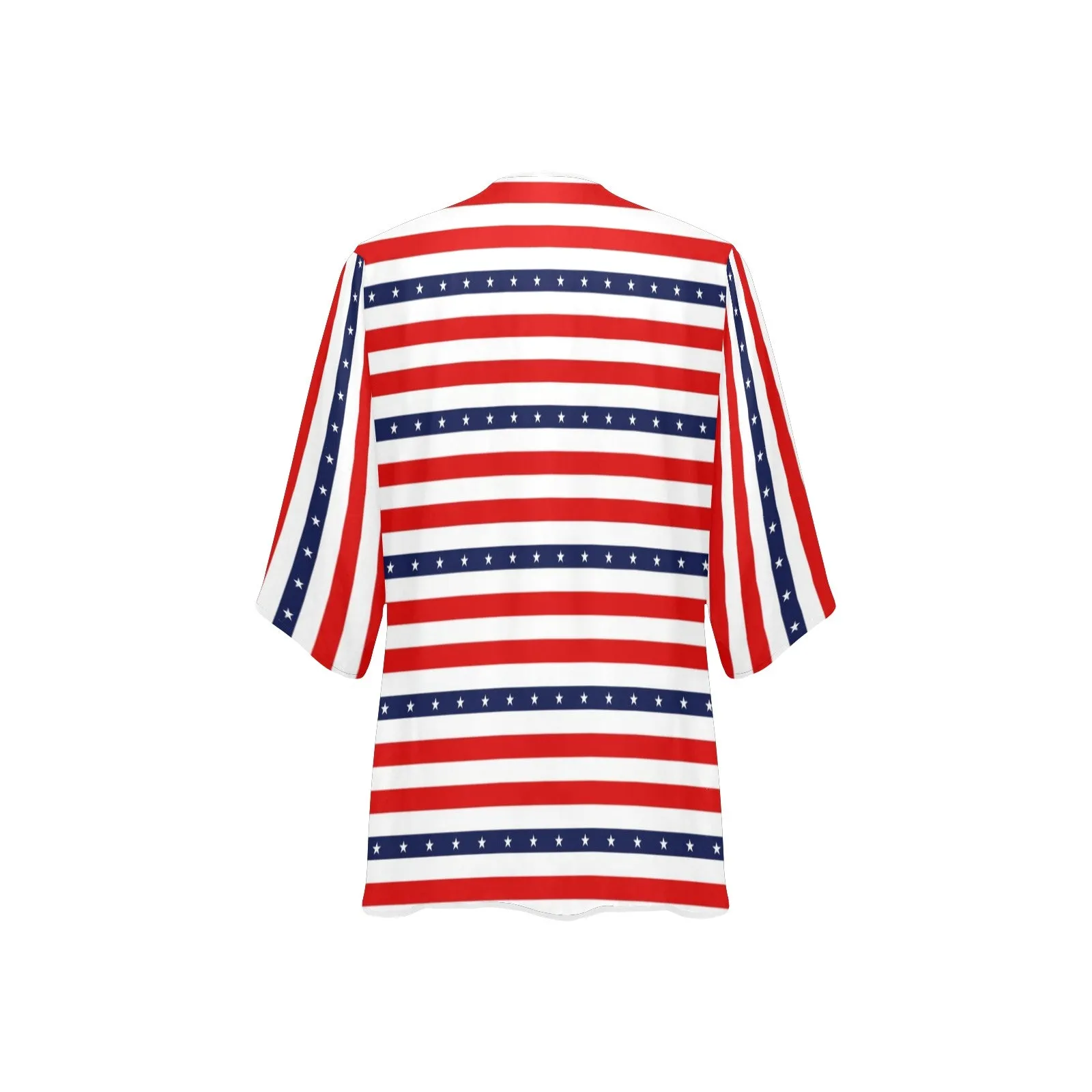 americana stars and stripes striped print 2 Women's Kimono Chiffon Cover Up (Model H51)