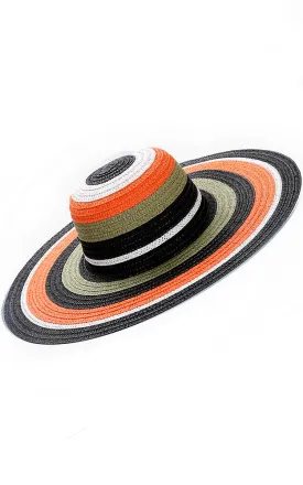 AO3097 Orange Stripe Straw 100% Paper Floppy Hat