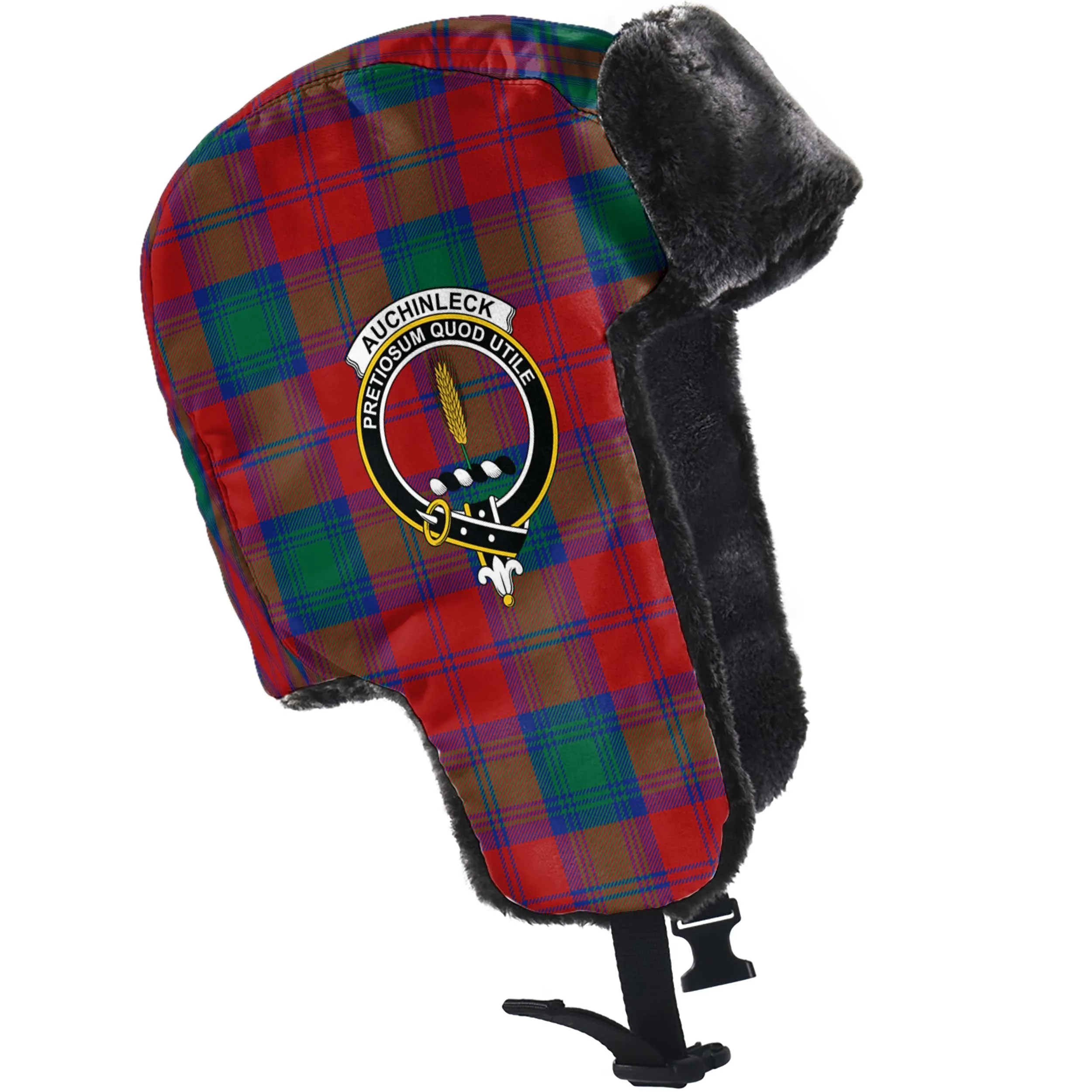 Auchinleck (Affleck) Tartan Winter Trapper Hat with Family Crest