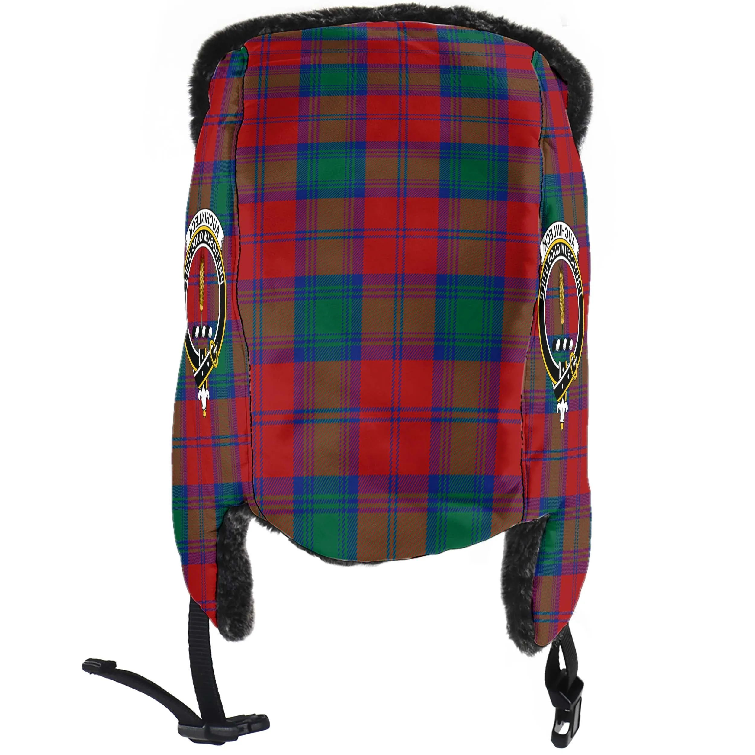 Auchinleck (Affleck) Tartan Winter Trapper Hat with Family Crest