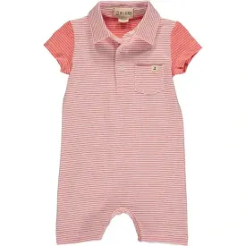 Baby Boy's Striped Saltash Polo Romper In Coral | Me & Henry