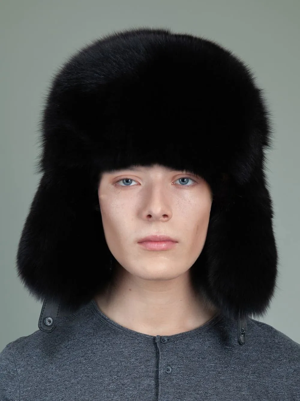 Black Fox Fur Trapper Hat