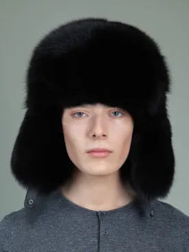 Black Fox Fur Trapper Hat