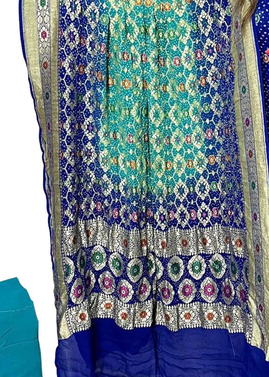 Blue Banarasi Bandhani Pure Georgette Three Piece Unstitched Suit Set