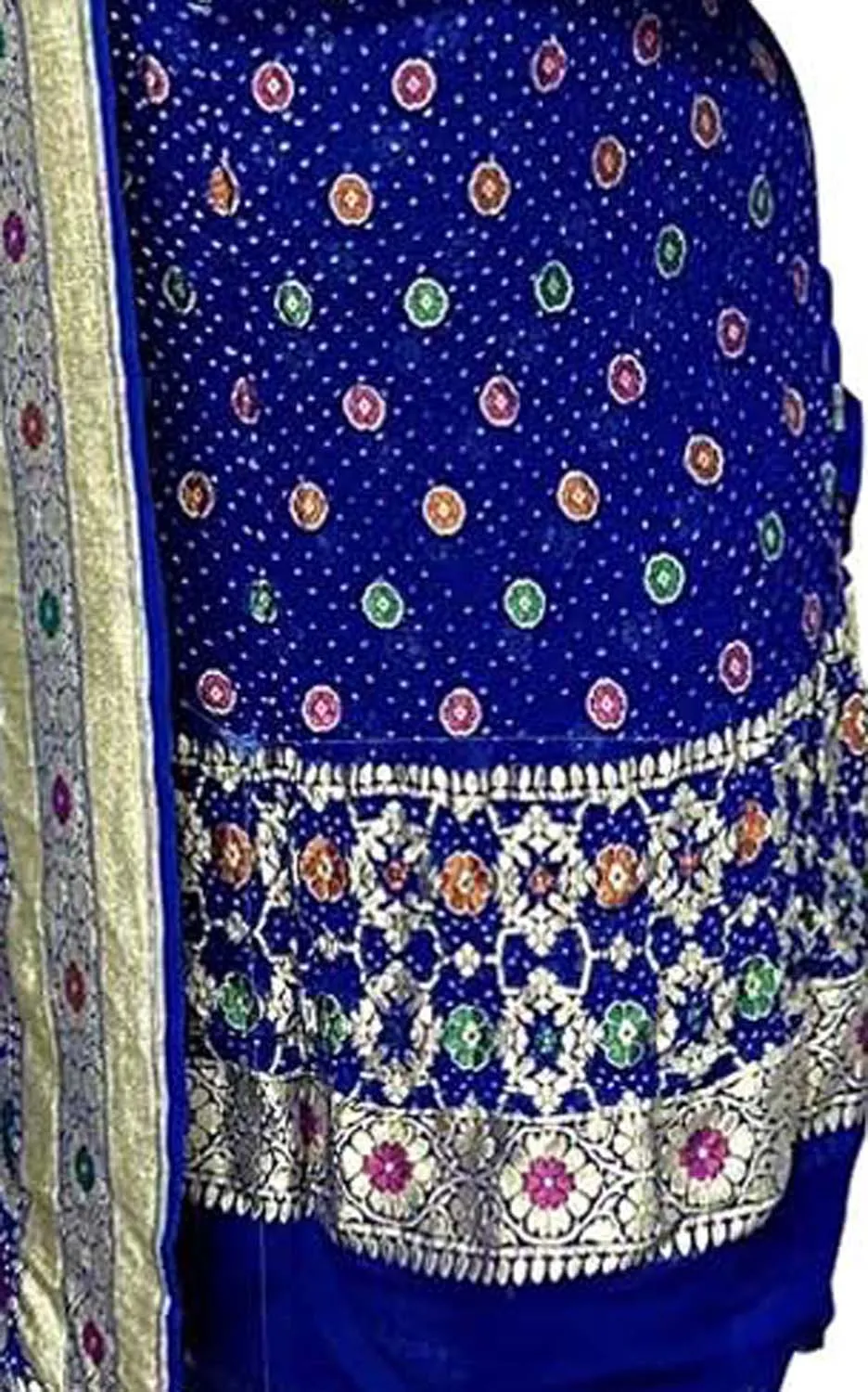 Blue Banarasi Bandhani Pure Georgette Three Piece Unstitched Suit Set