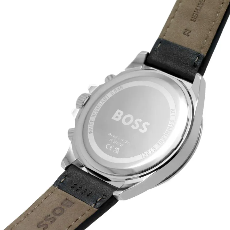 BOSS Troper 44mm Black Leather Quartz Men's Watch