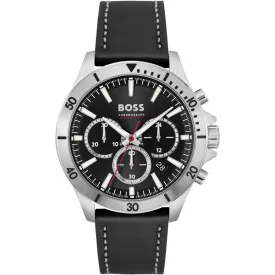 BOSS Troper 44mm Black Leather Quartz Men's Watch