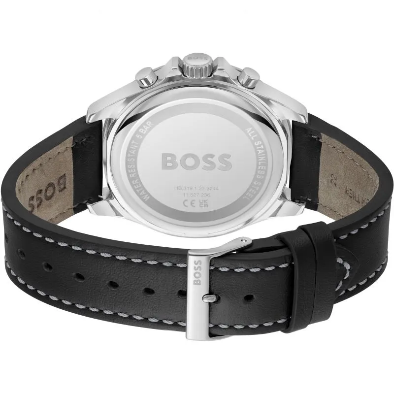 BOSS Troper 44mm Black Leather Quartz Men's Watch