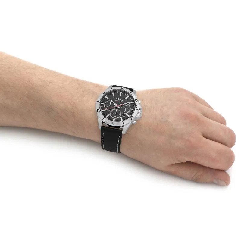 BOSS Troper 44mm Black Leather Quartz Men's Watch