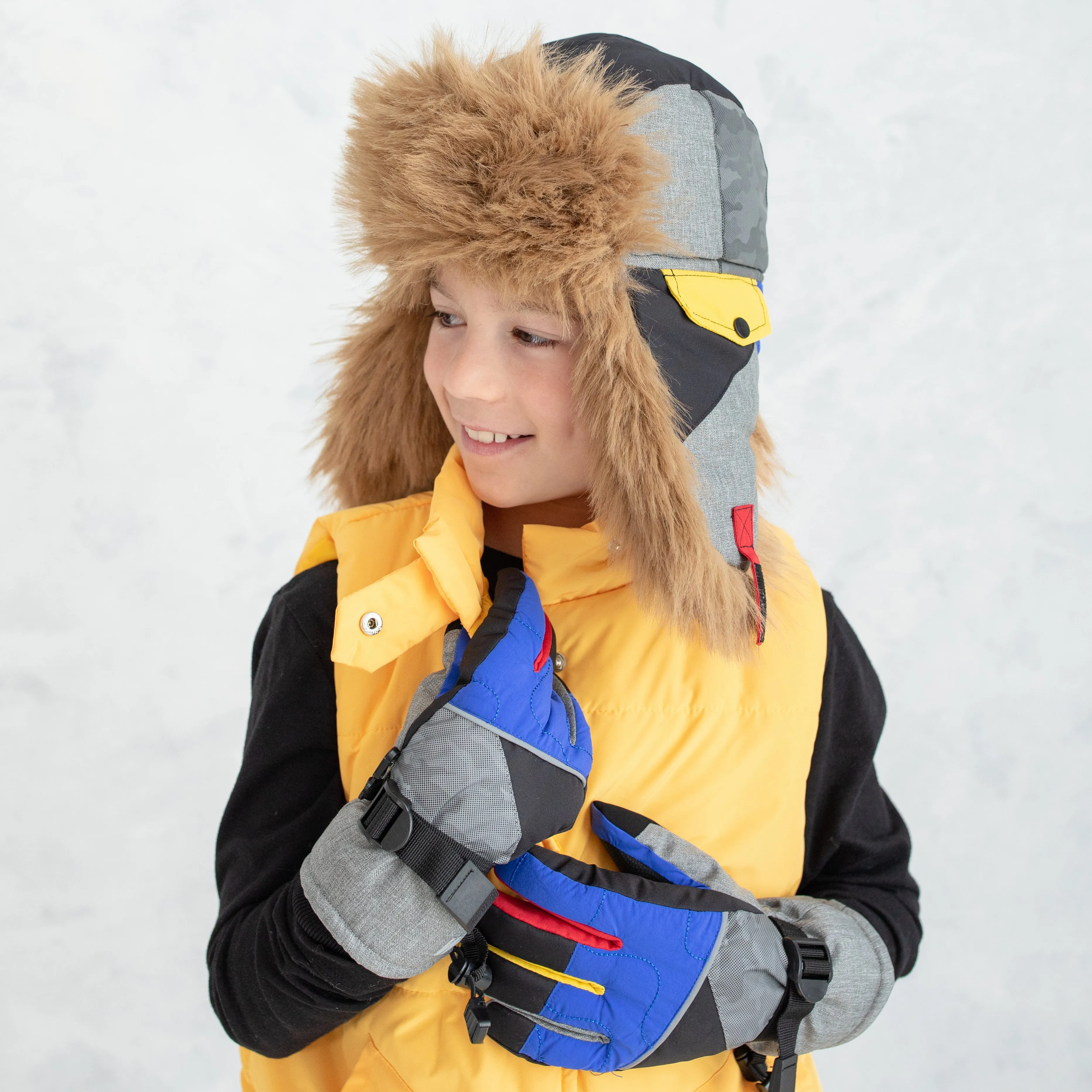 Boy's Colour Block Reflectve Trapper Hat