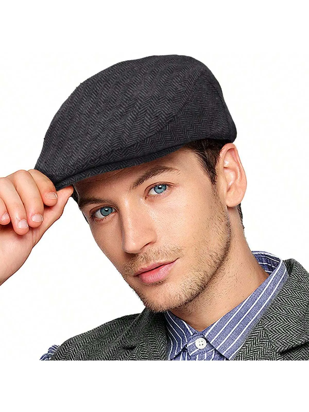 British Style Men's Woolen Octagonal Cap, Painter Hat, Newsboy Cap For Spring And Autumn