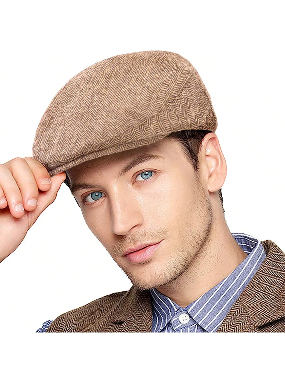 British Style Men's Woolen Octagonal Cap, Painter Hat, Newsboy Cap For Spring And Autumn
