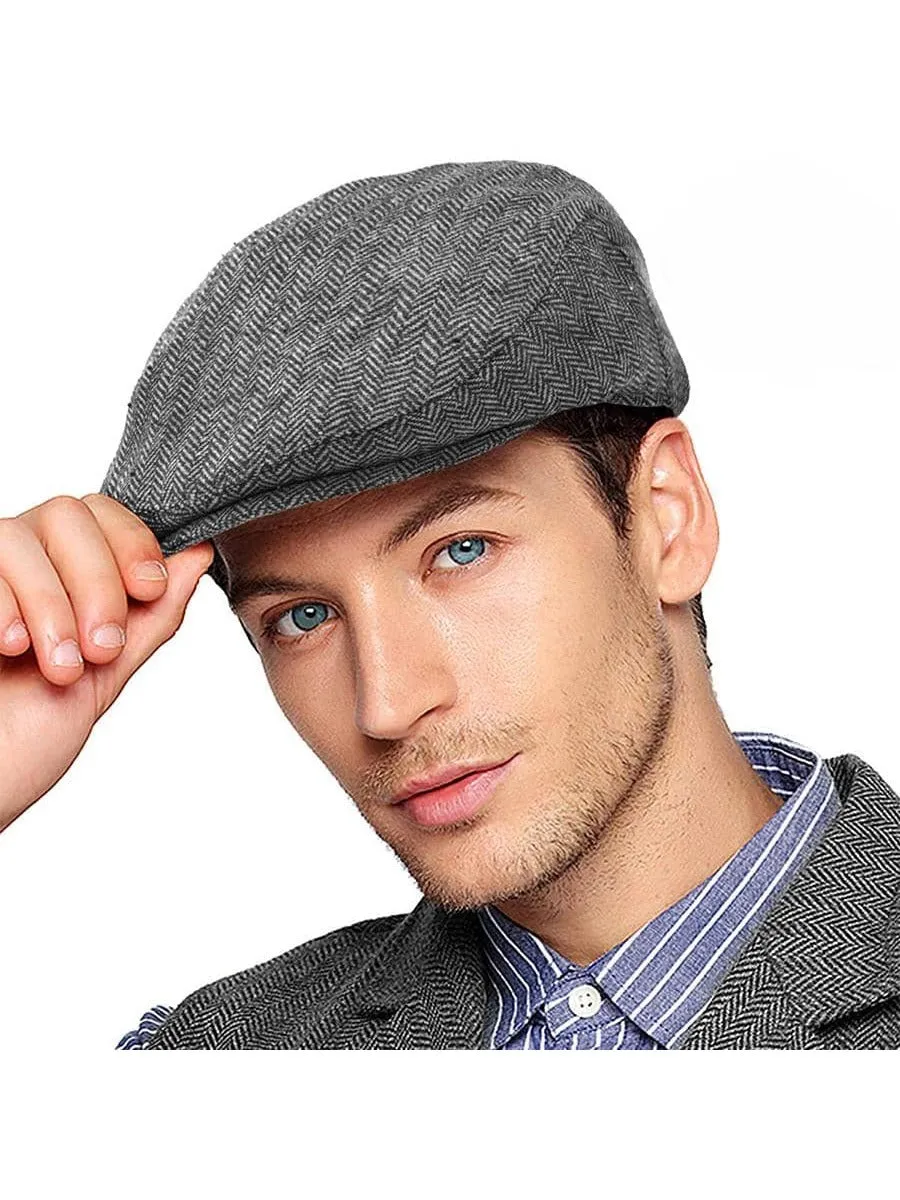 British Style Men's Woolen Octagonal Cap, Painter Hat, Newsboy Cap For Spring And Autumn