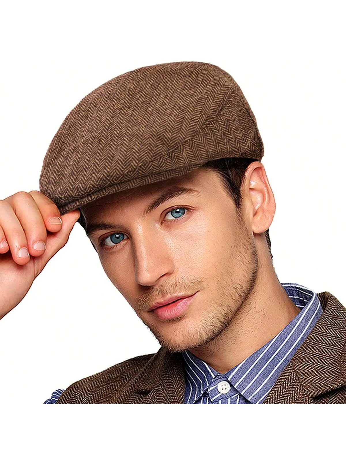 British Style Men's Woolen Octagonal Cap, Painter Hat, Newsboy Cap For Spring And Autumn