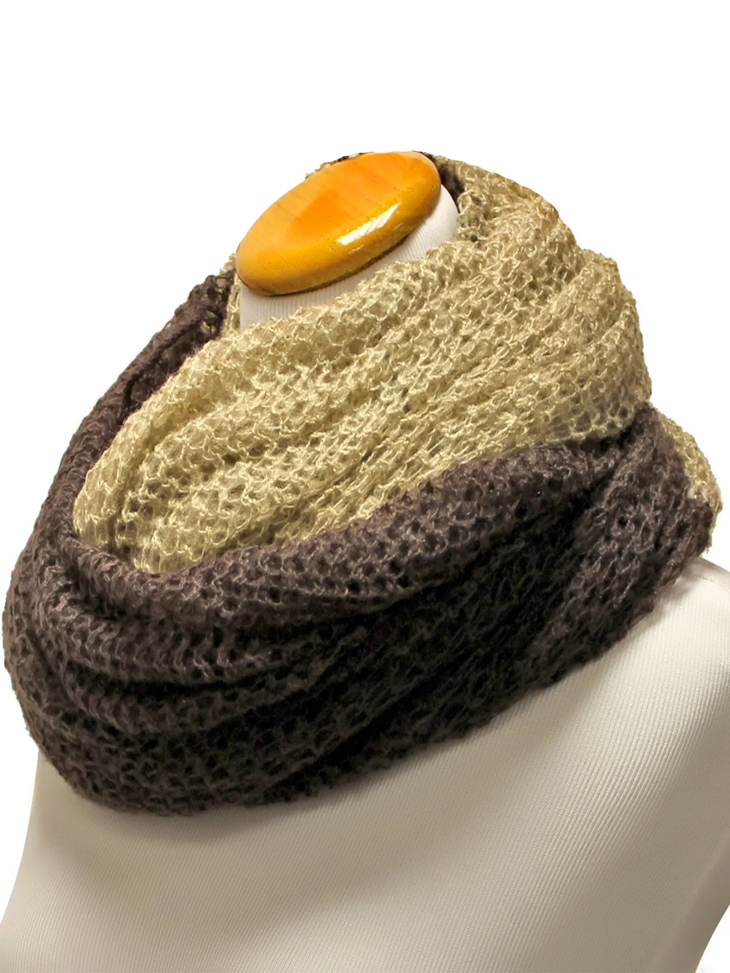 Brown & Beige Double Sided Infinity Knit Scarf