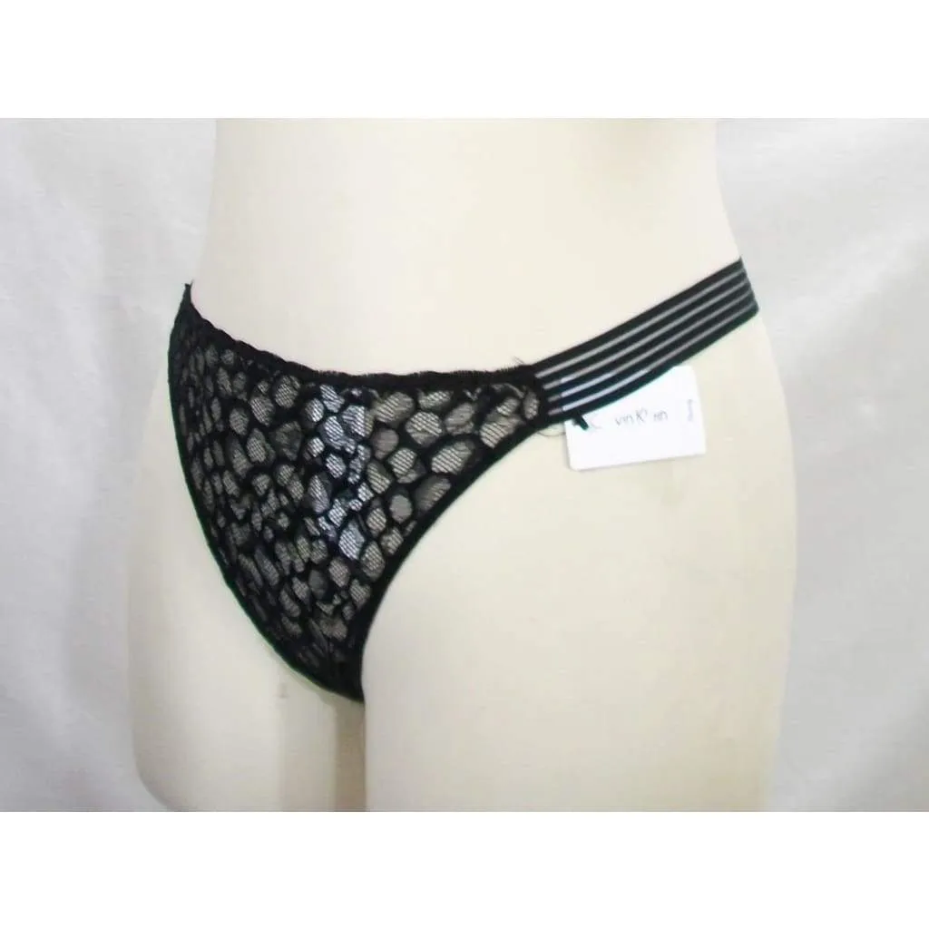 Calvin Klein QF4063 Vixen Striped Lace Thong LARGE Black