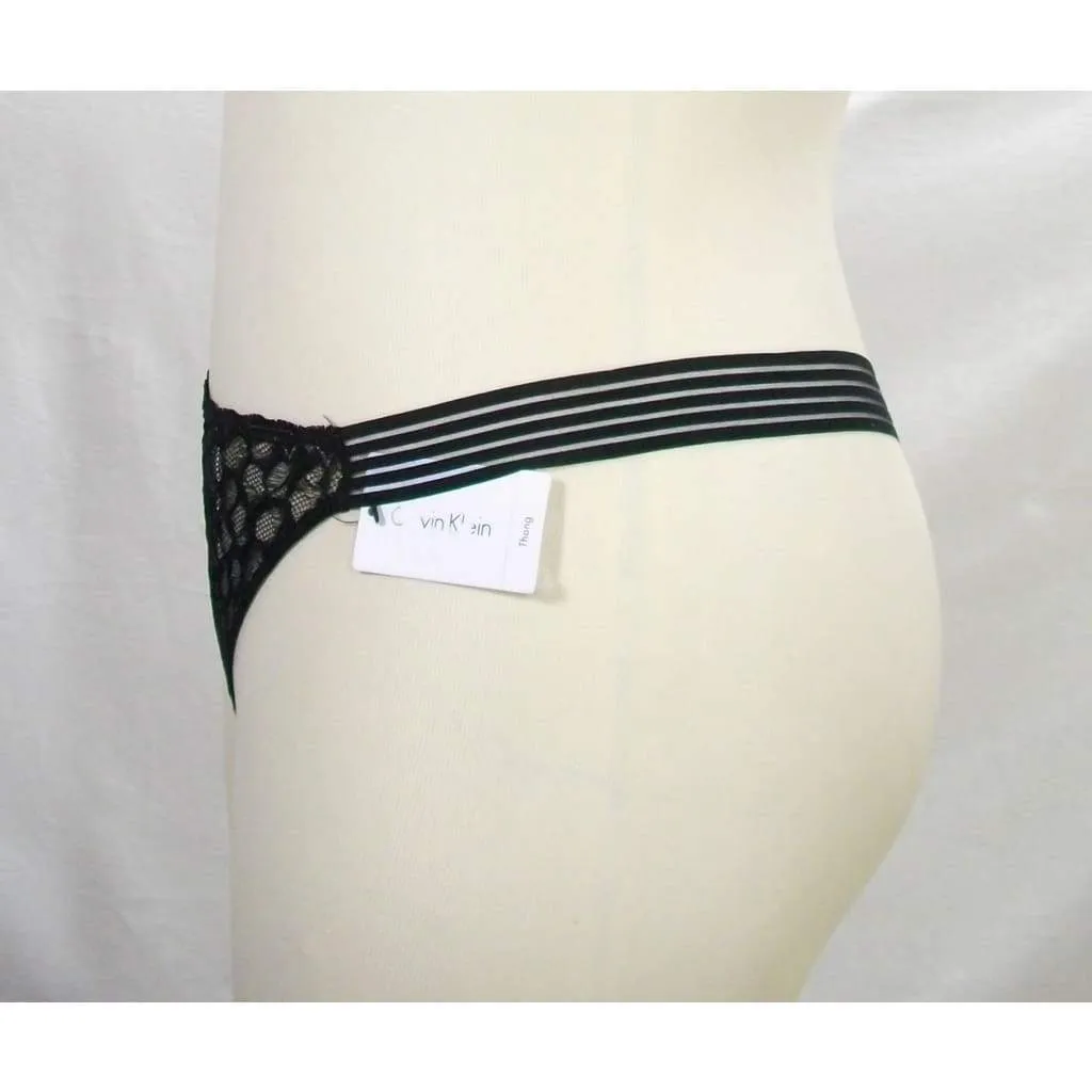 Calvin Klein QF4063 Vixen Striped Lace Thong LARGE Black