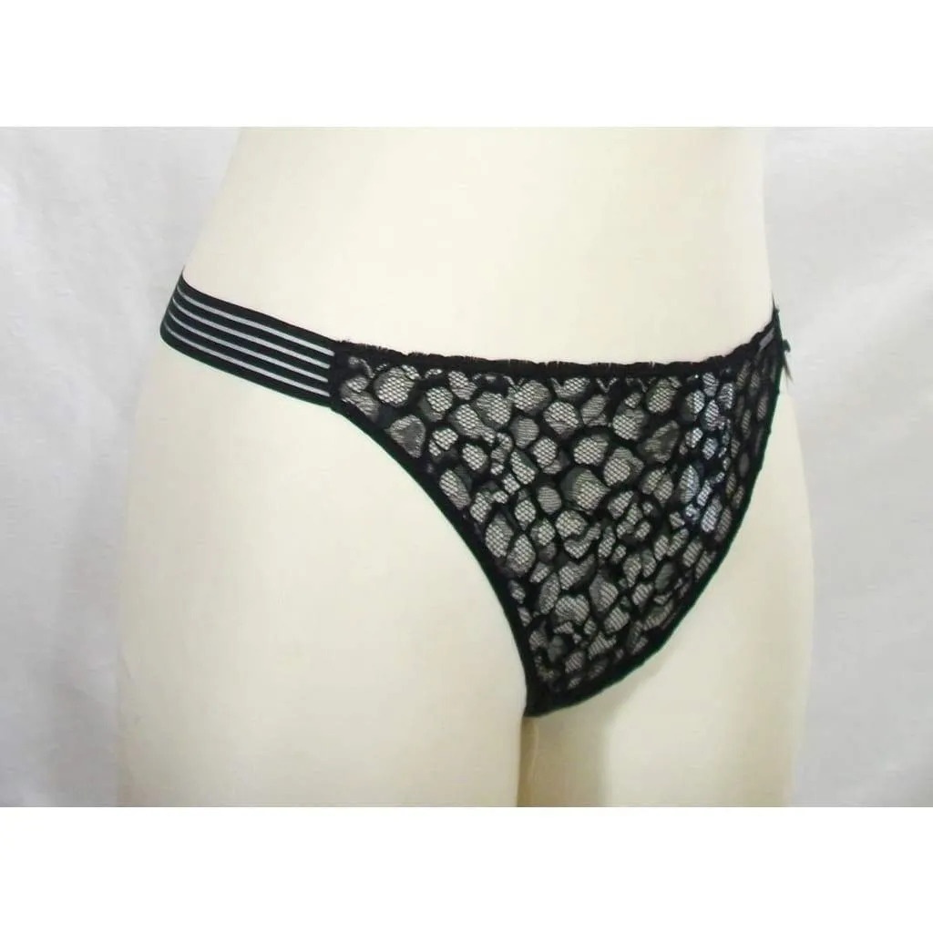Calvin Klein QF4063 Vixen Striped Lace Thong LARGE Black