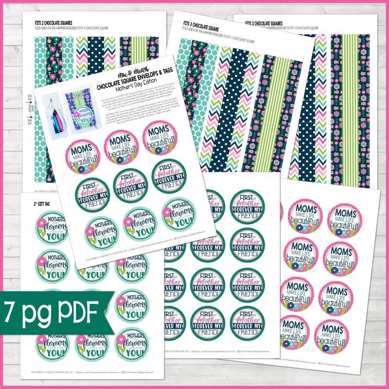 Chocolate Squares Envelops & Tags {MOTHER'S DAY} PRINTABLE