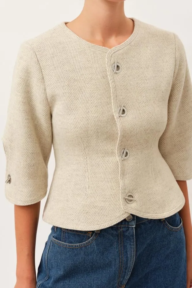 Herringbone Patterned Cream Christie Top