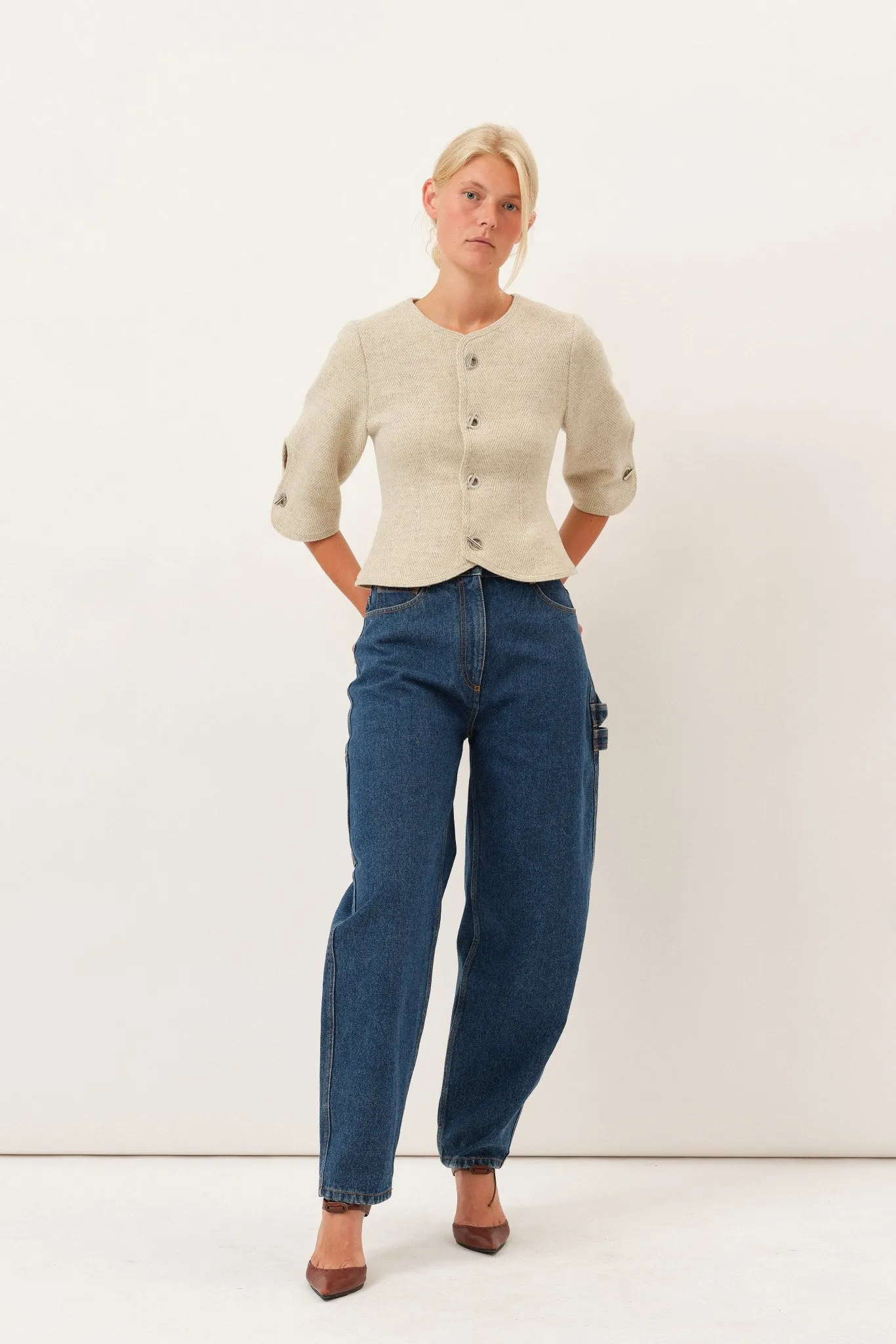 Herringbone Patterned Cream Christie Top