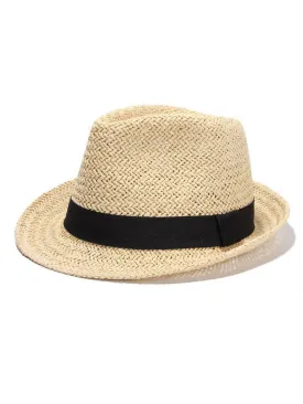 Contrast Band Straw Fedora Hat