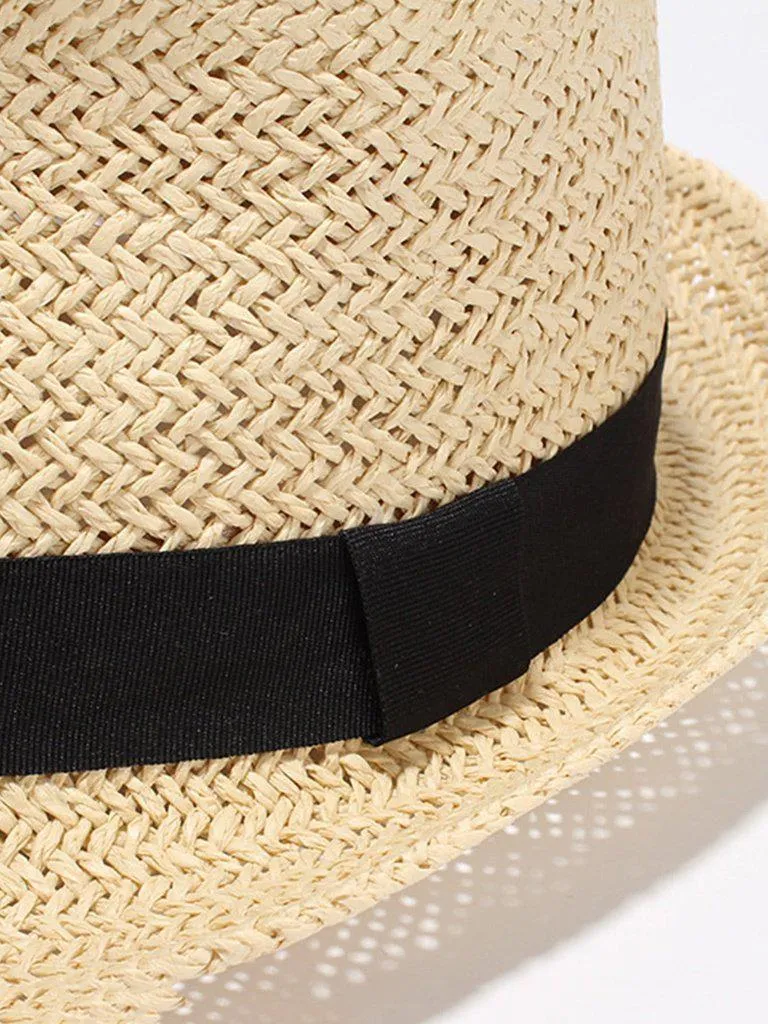 Contrast Band Straw Fedora Hat
