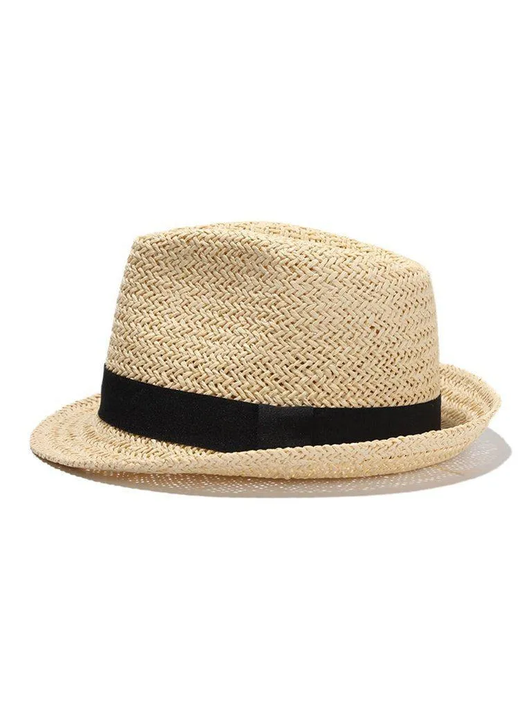 Contrast Band Straw Fedora Hat