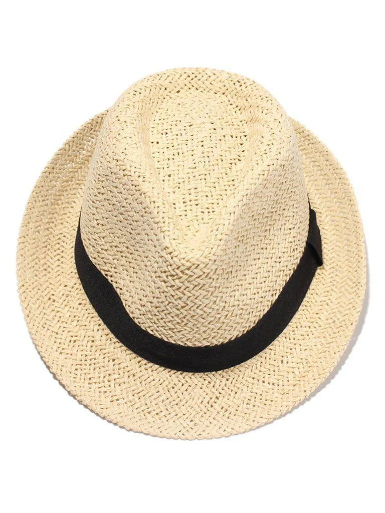 Contrast Band Straw Fedora Hat