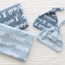 Custom Personalized Baby Name Swaddle Blanket | Graphic Blues
