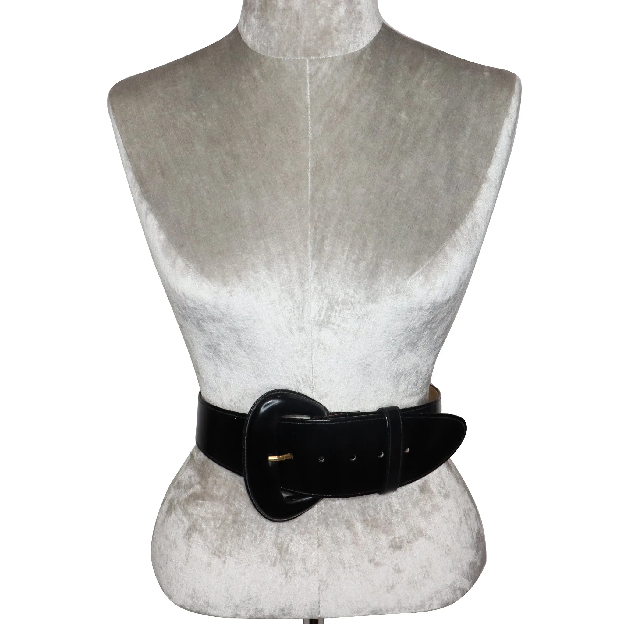 Donna Karan Black High Gloss Box Leather Belt w/ Oval Buckle Circa 1990s