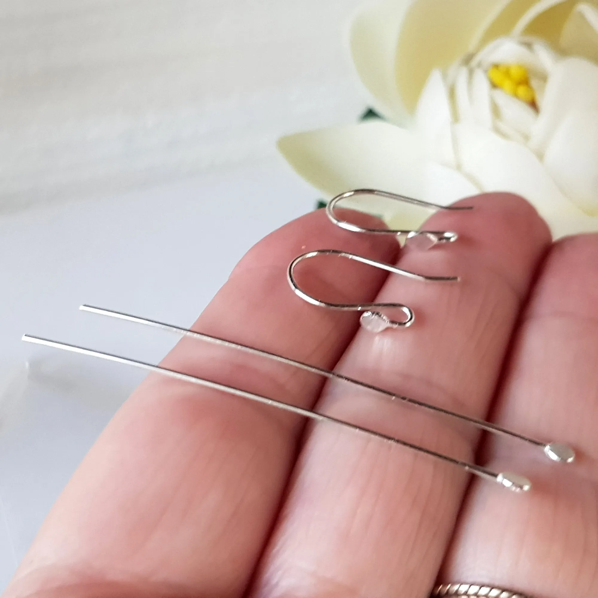 Ear Hooks & Headpin Set [1 Pair] Flat Ball Solid Sterling Silver | SS-029fEHset | Earring Making Supply