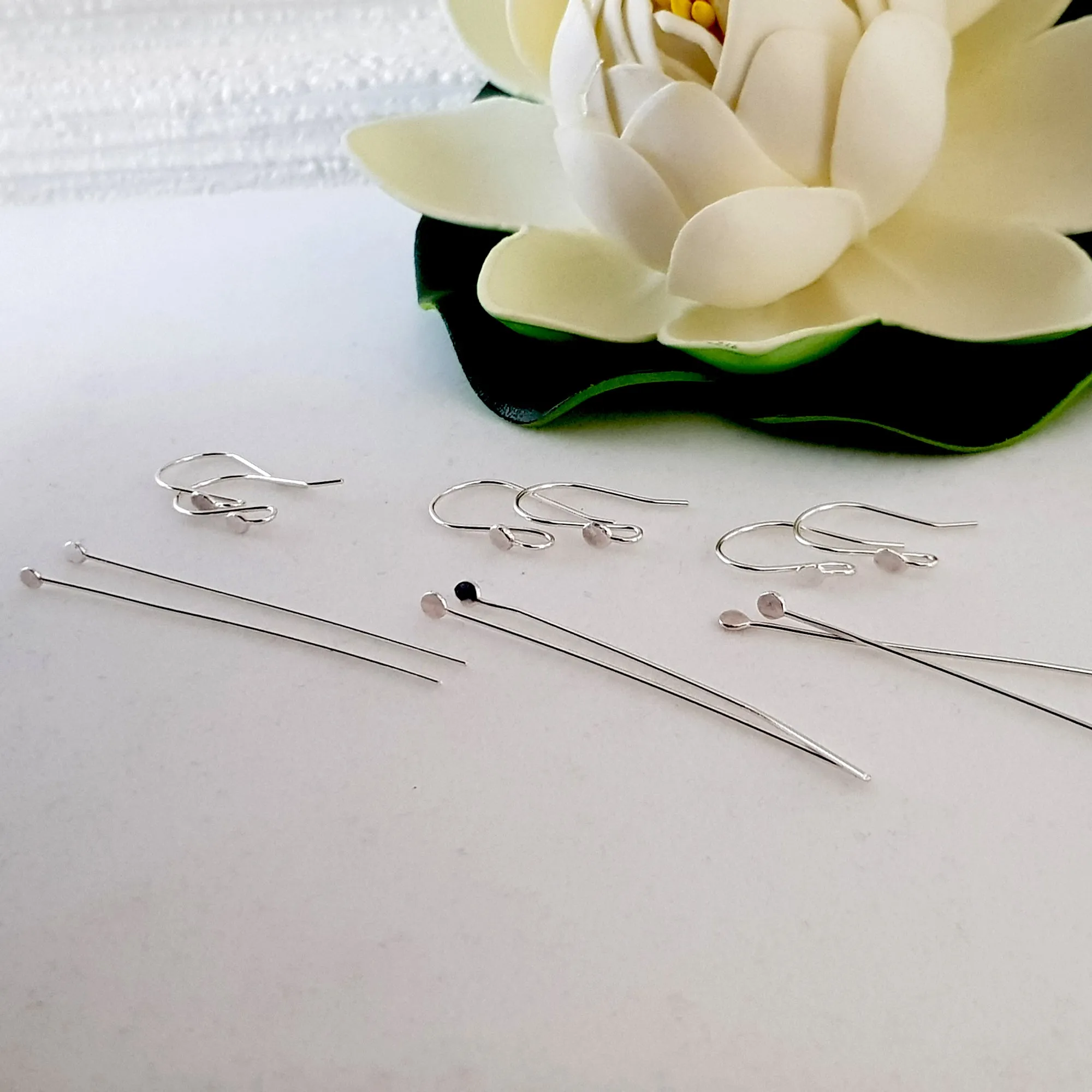 Ear Hooks & Headpin Set [1 Pair] Flat Ball Solid Sterling Silver | SS-029fEHset | Earring Making Supply