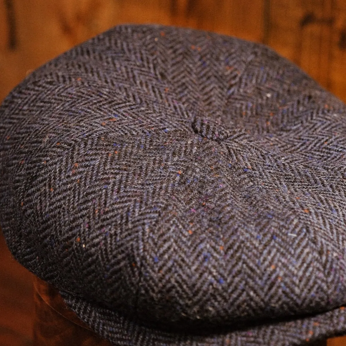 Eight Piece Navy  Donegal Tweed Newsboy Cap
