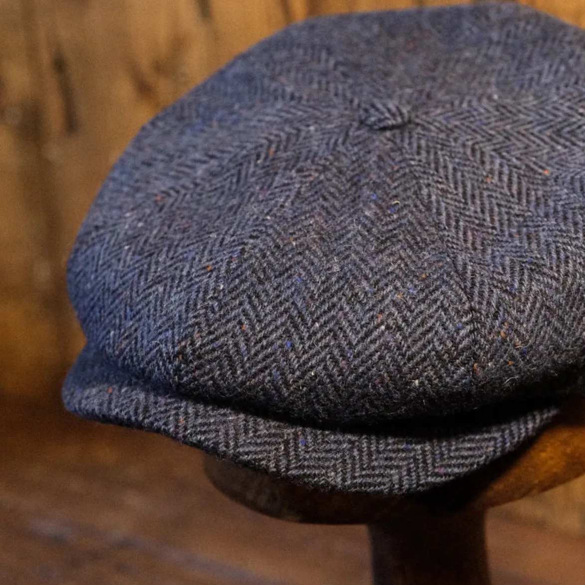 Eight Piece Navy  Donegal Tweed Newsboy Cap