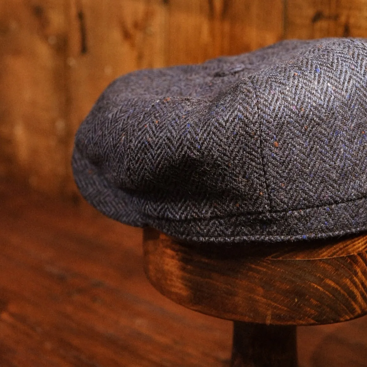 Eight Piece Navy  Donegal Tweed Newsboy Cap