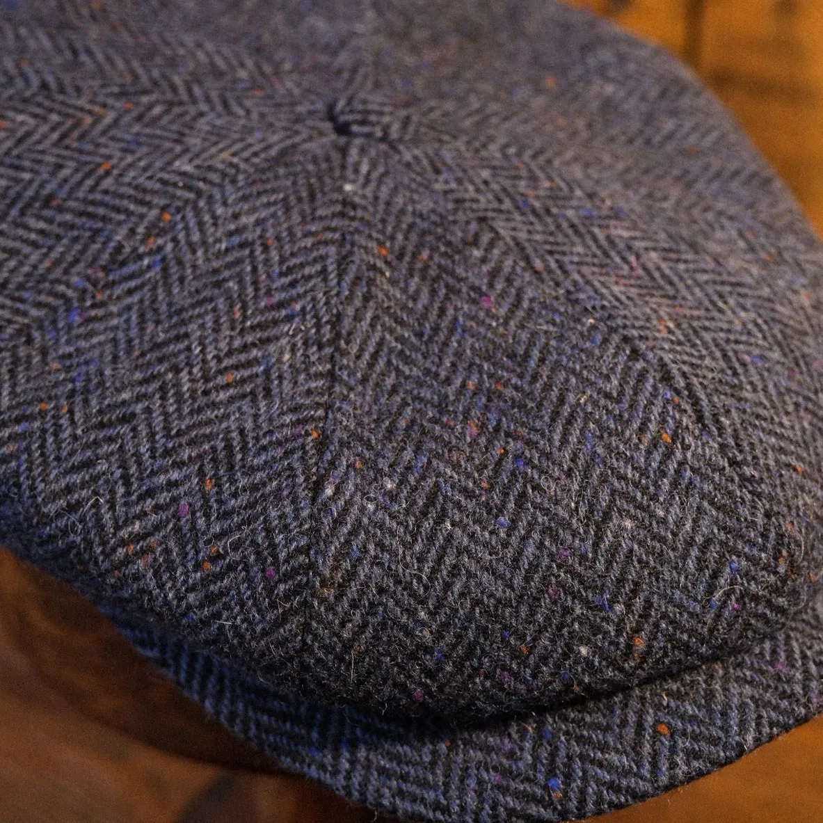 Eight Piece Navy  Donegal Tweed Newsboy Cap