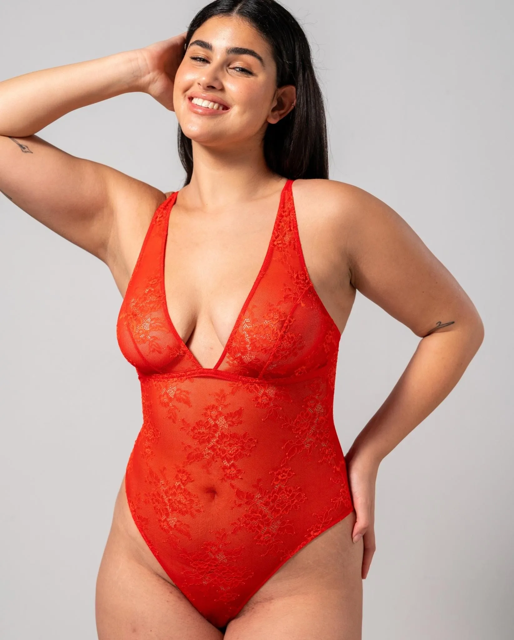 Floral Lace Body Fiery Red
