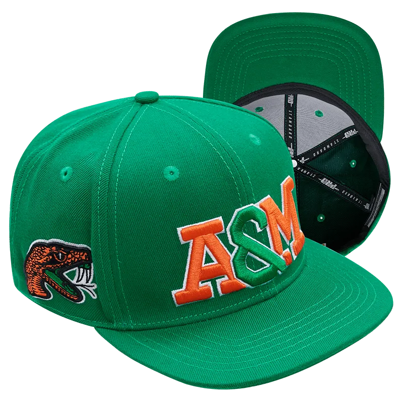 FLORIDA A&M UNIVERSITY CLASSIC UNISEX STACKED LOGO SNAPBACK HAT (KELLY GREEN)