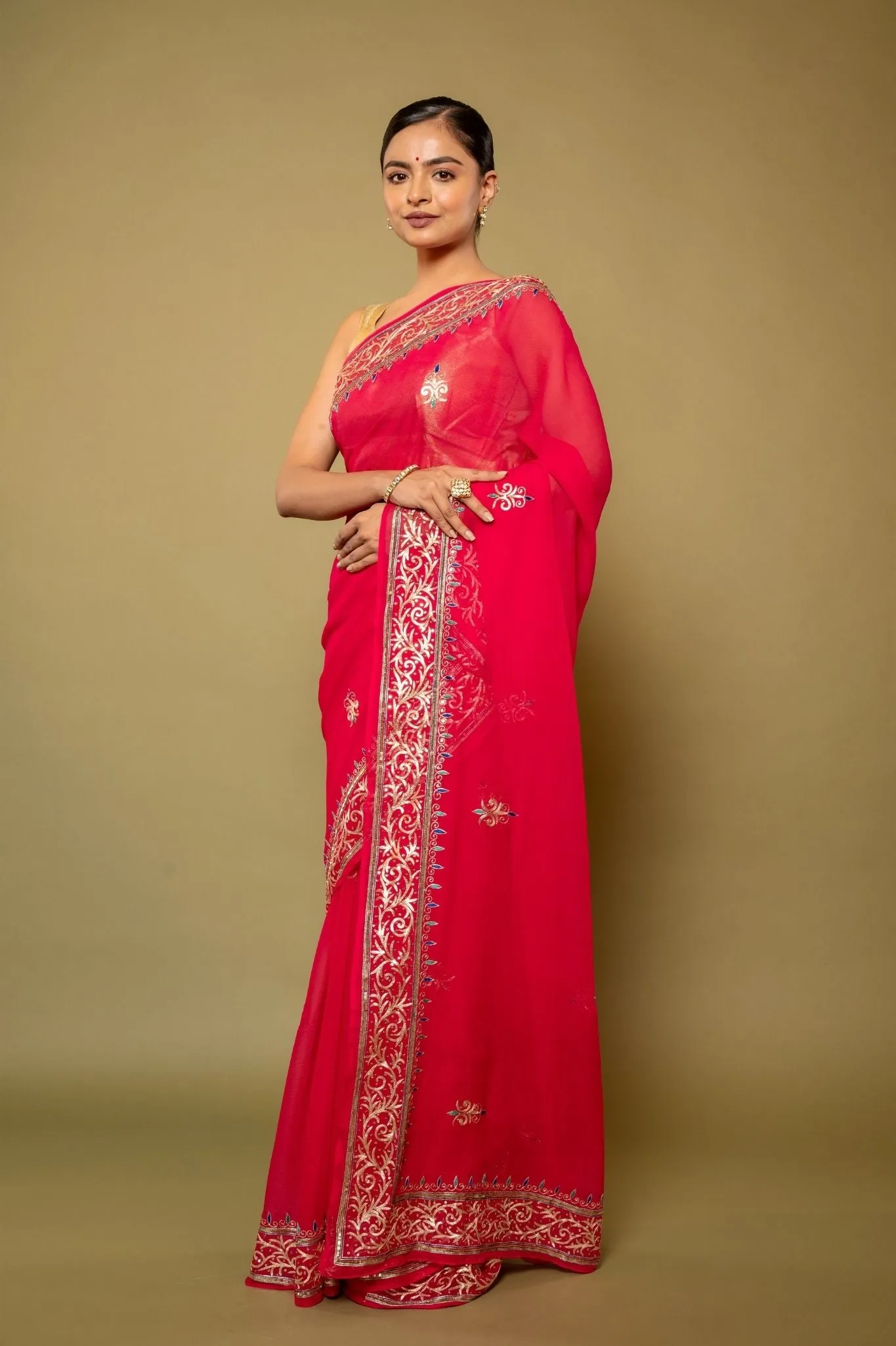 Fuschia Chiffon Saree