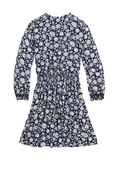GIRLS NAVY FLORAL SMOCKED WAIST DRESS