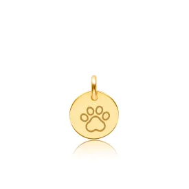 Gold Engravable Paw Print Circle Tag