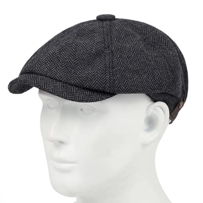 Great Gatsby 1920's Flapper Newsboy Men's Herringbone Flat Hat Cap - Dark Grey
